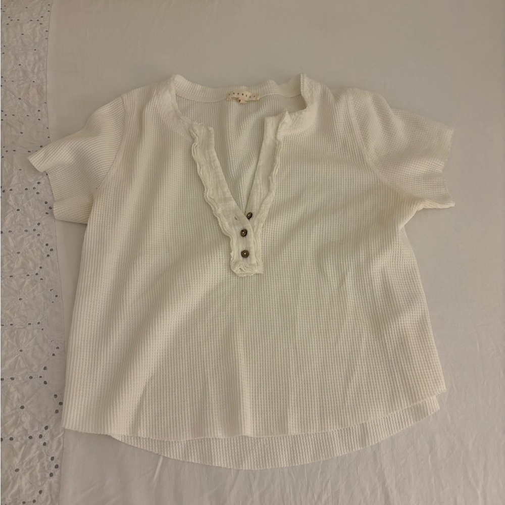 Promesa Cream Womens Top with Button Accents
